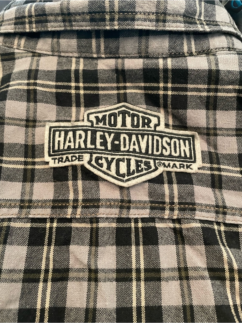 Harley-Davidson Black & Gray Plaid Shirt with Embroidered Patch